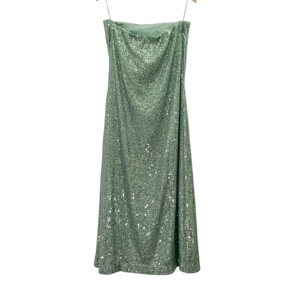 NWT!Anthro Moss Green The Fleur Strapless Satin Maxi Slip Dress: Sequin Edition🏆 - Picture 9 of 10